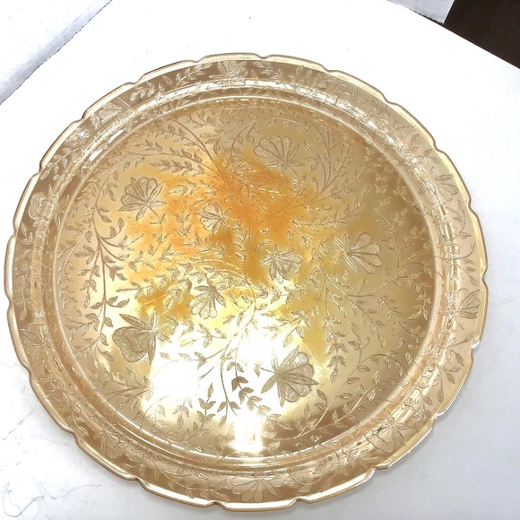 Vintage Jeannette Glass FLORAGOLD Iridescent LOUISA Large Round Platter MCM - Picture 1 of 6